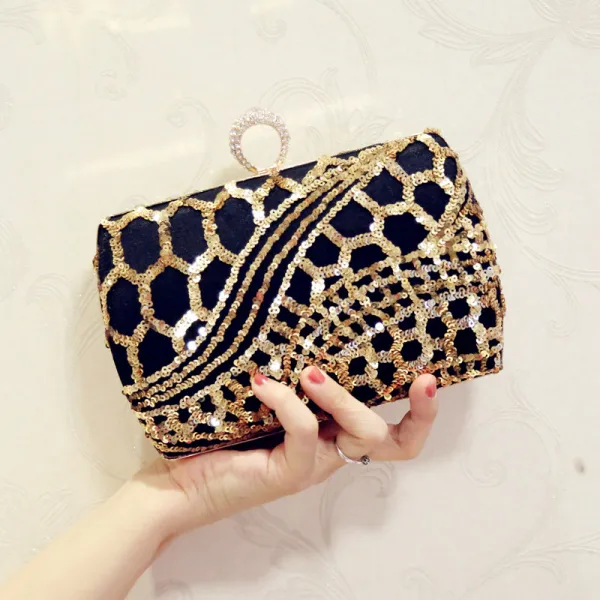 Modern / Fashion Gold Sequins Black Clutch Bags 2018