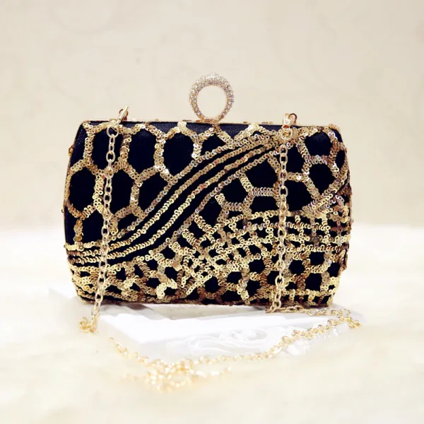 Modern / Fashion Gold Sequins Black Clutch Bags 2018