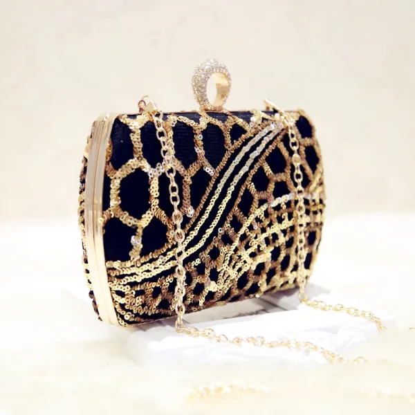 Modern / Fashion Gold Sequins Black Clutch Bags 2018