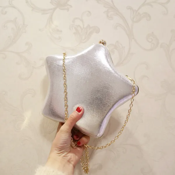 Amazing / Unique Silver Patent Leather Star Clutch Bags 2018
