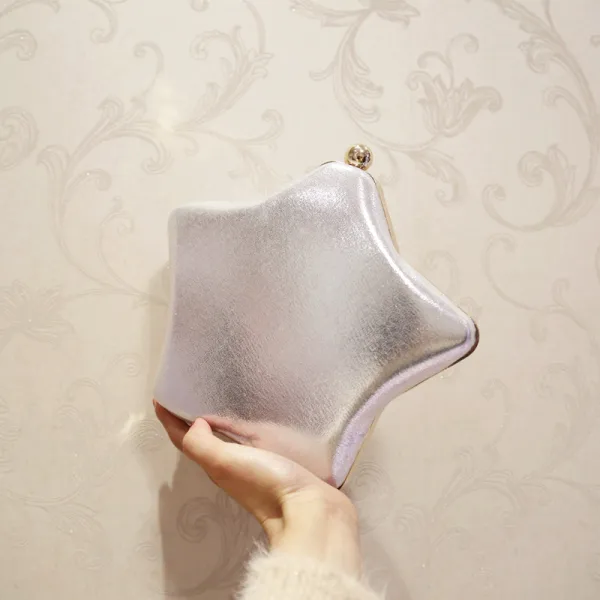 Amazing / Unique Silver Patent Leather Star Clutch Bags 2018