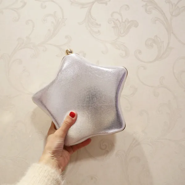 Amazing / Unique Silver Patent Leather Star Clutch Bags 2018