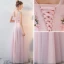 Chic / Beautiful Blushing Pink Bridesmaid Dresses 2017 A-Line / Princess V-Neck Sleeveless Appliques Flower Beading Floor-Length / Long Backless Wedding Party Dresses