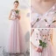 Chic / Beautiful Blushing Pink Bridesmaid Dresses 2017 A-Line / Princess V-Neck Sleeveless Appliques Flower Beading Floor-Length / Long Backless Wedding Party Dresses