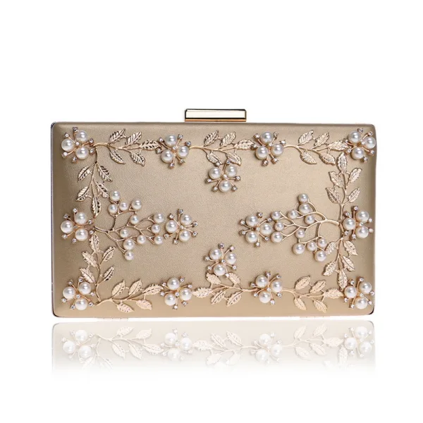 Chic / Beautiful Gold Pearl Rhinestone Evening Party Clutch Bags 2023