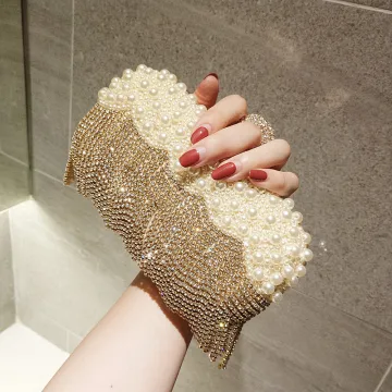 Lyx Champagne Rhinestone Tassel Pärla Kuvertväska 2018
