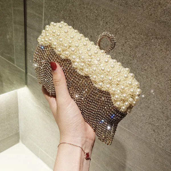 Luxe Champagne Faux Diamant Gland Perle Pochette 2018