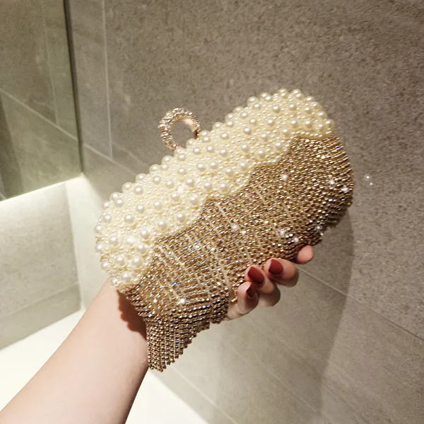 Luxe Champagne Faux Diamant Gland Perle Pochette 2018
