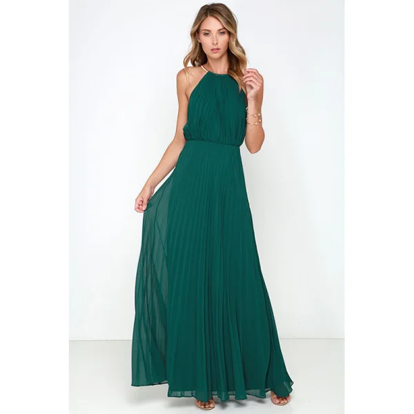 Elegant Pearl Pink Chiffon Summer Maxi Dresses 2018 Sheath / Fit Halter Sleeveless Floor-Length / Long Pleated Womens Clothing