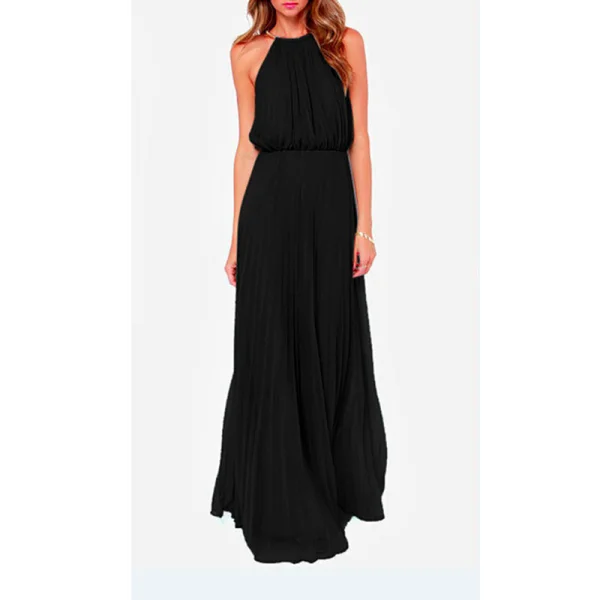 Elegant Pearl Pink Chiffon Summer Maxi Dresses 2018 Sheath / Fit Halter Sleeveless Floor-Length / Long Pleated Womens Clothing