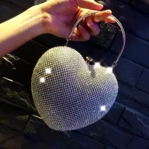 Bling Bling Srebrny Cekinami Rhinestone W Kształcie Serca Kopertówki 2018