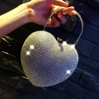 Bling Bling Silver Glitter Rhinestone Heart Shaped Clutch Bags 2018