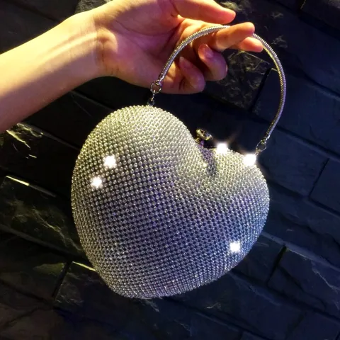 Bling Bling Srebrny Cekinami Rhinestone W kształcie serca Kopertówki 2018