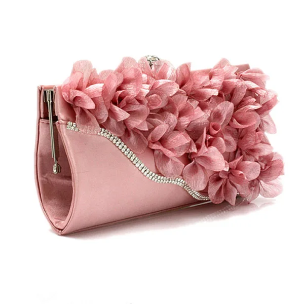 Chic / Beautiful Pearl Pink Rhinestone Flower Clutch Bags 2018