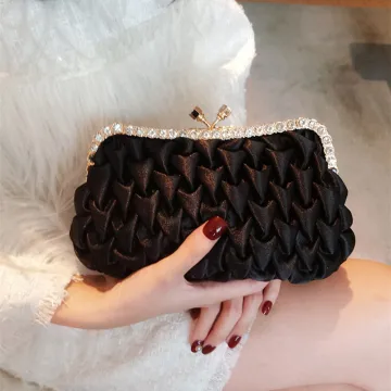 Vintage Svarta Ruffle Beading Rhinestone Kuvertväska 2018