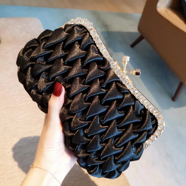 Vintage / Retro Black Ruffle Beading Rhinestone Clutch Bags 2018