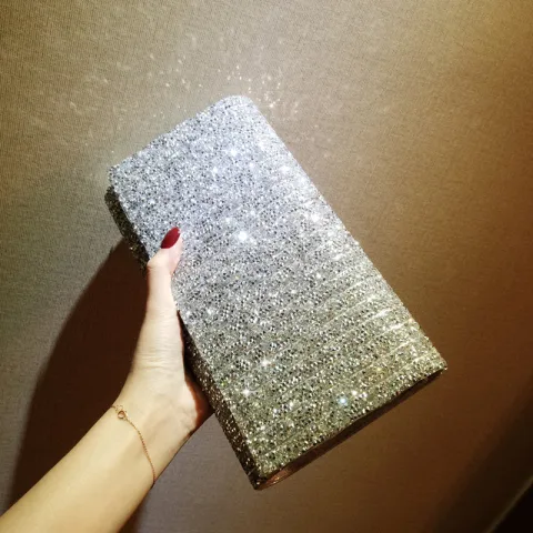 Glitzernden Glanz Strass Silber Clutch Tasche 2018