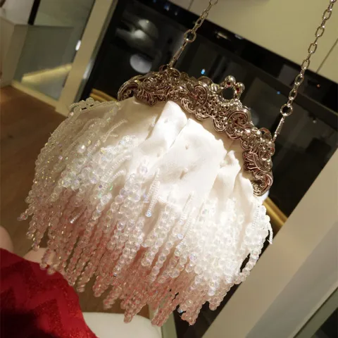Vintage Ivory / Creme Kristall Quaste Clutch Tasche 2018