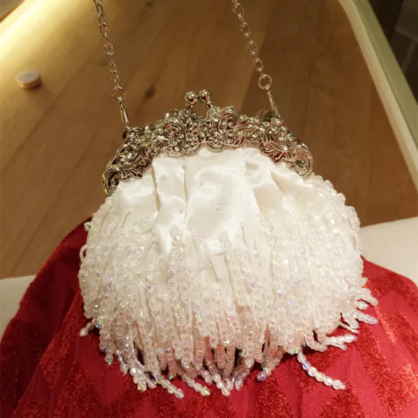 Vintage / Retro Ivory Crystal Tassel Clutch Bags 2018