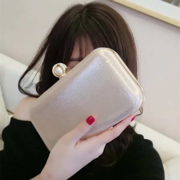 Modest / Simple Silver Pearl Patent Leather Clutch Bags 2018