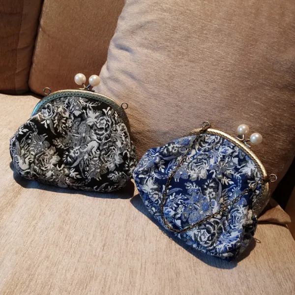 Vintage Mørk Marineblå Brodert Håndvesken  2018