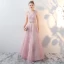 Chic / Beautiful Blushing Pink Evening Dresses  2017 A-Line / Princess V-Neck Sleeveless Rhinestone Metal Sash Floor-Length / Long Ruffle Backless Formal Dresses