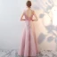 Chic / Beautiful Blushing Pink Evening Dresses  2017 A-Line / Princess V-Neck Sleeveless Rhinestone Metal Sash Floor-Length / Long Ruffle Backless Formal Dresses
