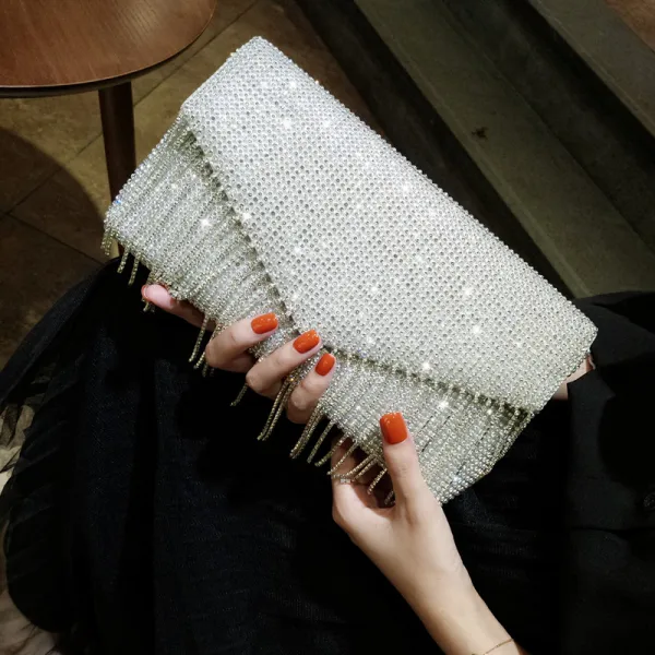 Scintillantes Argenté Glitter Faux Diamant Gland Pochette 2018