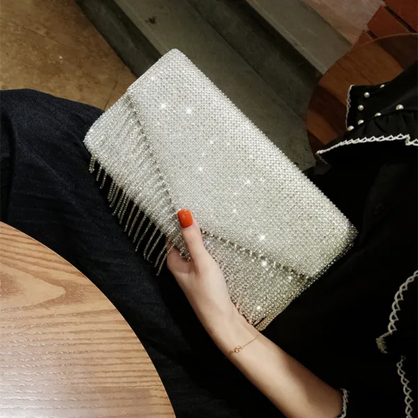 Scintillantes Argenté Glitter Faux Diamant Gland Pochette 2018