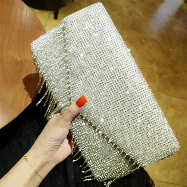 Scintillantes Argenté Glitter Faux Diamant Gland Pochette 2018
