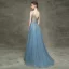 Luxe Bleu D'encre Transparentes Robe De Soirée 2018 Princesse V-Cou Sans Manches Perlage Perle Faux Diamant Paillettes Glitter Tulle Dos Nu Train De Balayage Volants Robe De Ceremonie