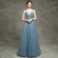 Luxe Bleu D'encre Transparentes Robe De Soirée 2018 Princesse V-Cou Sans Manches Perlage Perle Faux Diamant Paillettes Glitter Tulle Dos Nu Train De Balayage Volants Robe De Ceremonie