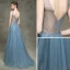 Luxe Bleu D'encre Transparentes Robe De Soirée 2018 Princesse V-Cou Sans Manches Perlage Perle Faux Diamant Paillettes Glitter Tulle Dos Nu Train De Balayage Volants Robe De Ceremonie