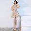 Modern / Fashion Champagne Homecoming Graduation Dresses 2018 A-Line / Princess V-Neck Puffy 1/2 Sleeves Sequins Short Ruffle Formal Dresses