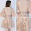 Modern / Fashion Champagne Homecoming Graduation Dresses 2018 A-Line / Princess V-Neck Puffy 1/2 Sleeves Sequins Short Ruffle Formal Dresses