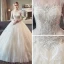 Élégant Ivoire Robe De Mariée 2018 Robe Boule Encolure Dégagée Manches Longues Dos Nu Appliques Percé En Dentelle Longue Volants