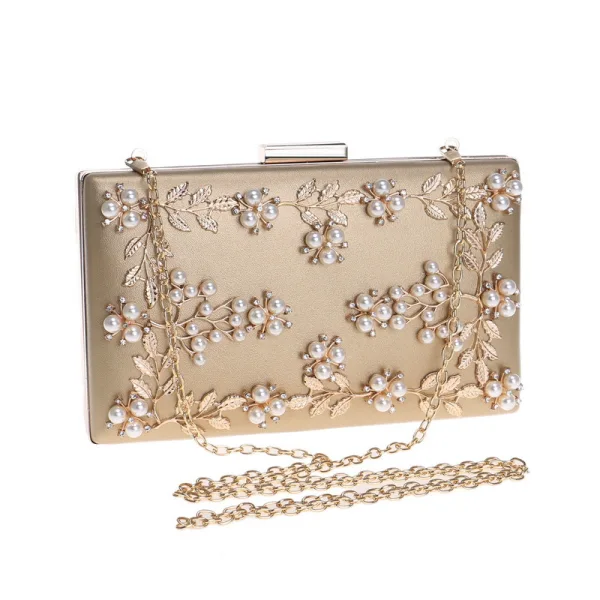 Chic / Beautiful Gold Pearl Rhinestone Evening Party Clutch Bags 2023