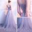 Chic / Beautiful Silver Evening Dresses  2017 A-Line / Princess Pierced V-Neck Sleeveless Appliques Flower Pearl Court Train Backless Formal Dresses