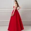 Elegant Burgundy Prom Dresses 2018 A-Line / Princess V-Neck Sleeveless Appliques Lace Beading Ankle Length Ruffle Backless Formal Dresses