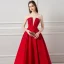 Elegant Burgundy Prom Dresses 2018 A-Line / Princess V-Neck Sleeveless Appliques Lace Beading Ankle Length Ruffle Backless Formal Dresses