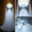 Elegant Formal Dresses 2017 Prom Dresses Sky Blue Chapel Train A-Line / Princess Cascading Ruffles V-Neck Sleeveless Backless Butterfly Appliques Flower Beading Crystal Pearl