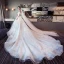 Colored Champagne Wedding Dresses 2018 Ball Gown Off-The-Shoulder Short Sleeve 3/4 Sleeve Backless Appliques Lace Beading Royal Train Ruffle