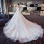 Colored Champagne Wedding Dresses 2018 Ball Gown Off-The-Shoulder Short Sleeve 3/4 Sleeve Backless Appliques Lace Beading Royal Train Ruffle