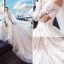 Colored Champagne Wedding Dresses 2018 Ball Gown Off-The-Shoulder Short Sleeve 3/4 Sleeve Backless Appliques Lace Beading Royal Train Ruffle