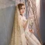 Elegant Champagne Wedding Dresses 2018 A-Line / Princess Off-The-Shoulder Short Sleeve Backless Glitter Embroidered Cathedral Train Ruffle