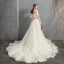 Modern / Fashion Champagne Wedding Dresses 2018 A-Line / Princess Off-The-Shoulder Short Sleeve Backless Appliques Flower Beading Pearl Court Train Ruffle