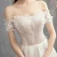 Modern / Fashion Champagne Wedding Dresses 2018 A-Line / Princess Off-The-Shoulder Short Sleeve Backless Appliques Flower Beading Pearl Court Train Ruffle