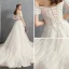 Modern / Fashion Champagne Wedding Dresses 2018 A-Line / Princess Off-The-Shoulder Short Sleeve Backless Appliques Flower Beading Pearl Court Train Ruffle