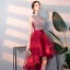 Abordable Rouge Robe De Cocktail 2018 Princesse Encolure Dégagée Sans Manches Perlage Paillettes Noeud Ceinture Asymétrique Volants Robe De Ceremonie