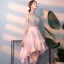 Abordable Rougissant Rose Robe De Cocktail 2018 Princesse Encolure Dégagée Sans Manches Perlage Paillettes Noeud Ceinture Asymétrique Volants Dos Nu Robe De Ceremonie